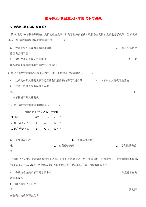 中考历史世界历史社会主义国家的改革与演变专项练习含解析新人教版