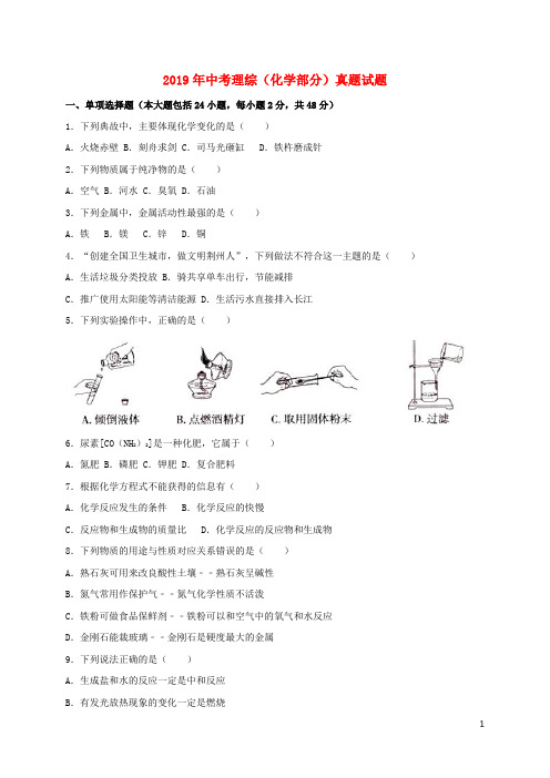 (暑期一日一练)2020年中考理综(化学部分)真题试题(含解析)(新版)新目标版