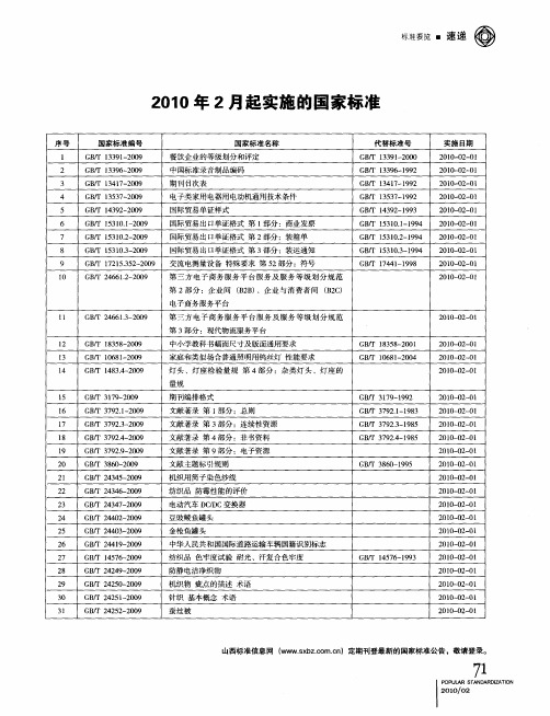 2010年2月起实施的国家标准