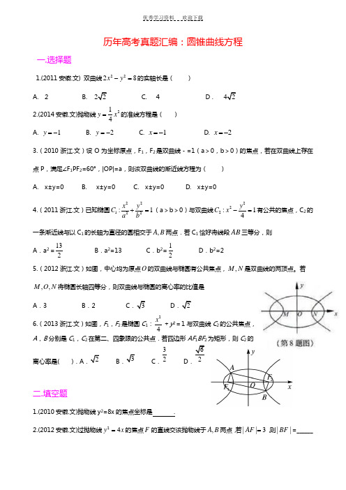 圆锥曲线方程历年高考真题汇编