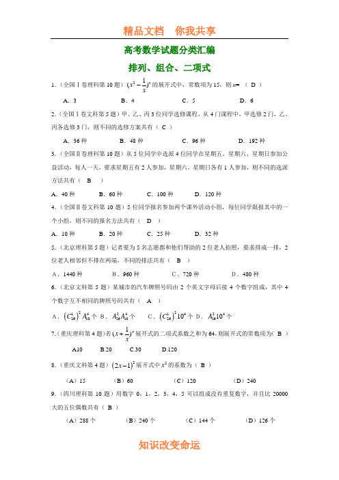 高考数学试题分类汇编