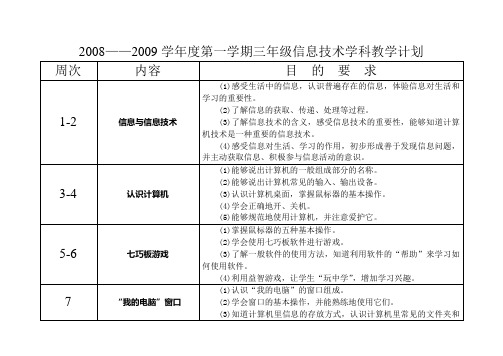 三年级上册信息技术教学计划(苏科版)