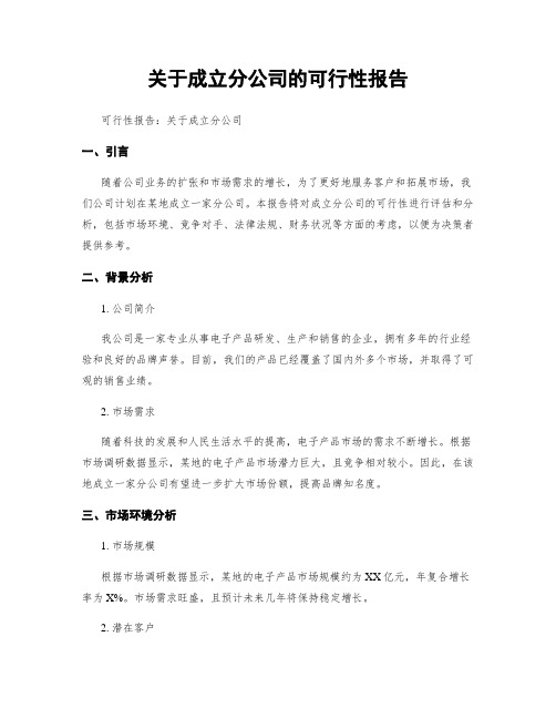 关于成立分公司的可行性报告