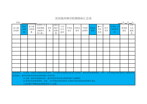 改临床路径检测指标汇总表