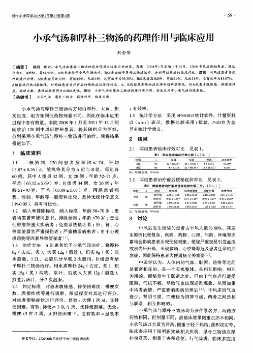 小承气汤和厚朴三物汤的药理作用与临床应用