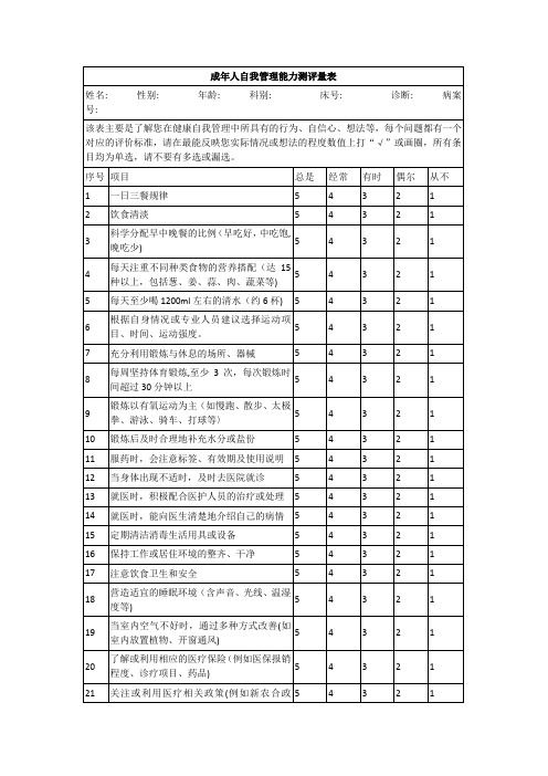 成年人健康自我管理能力测评量表