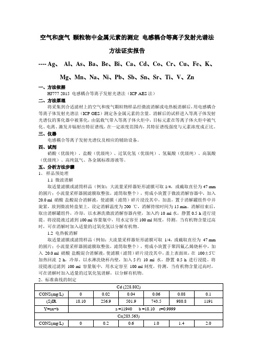 空气和废气 颗粒物中金属元素的测定 电感耦合等离子发射光谱法方法证实