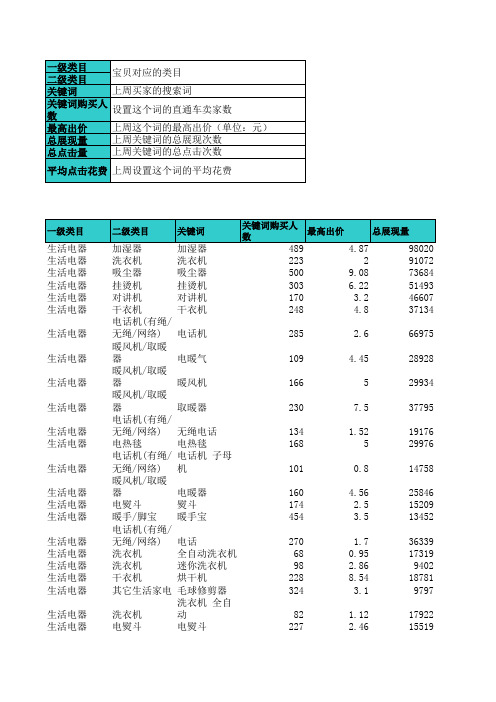 淘宝直通车关键词热表-生活电器类