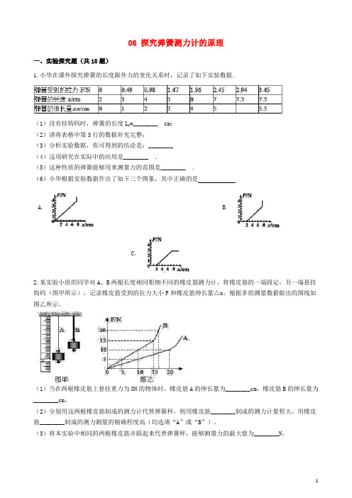 2020年中考物理实验复习必刷题06探究弹簧测力计的原理(含解析)