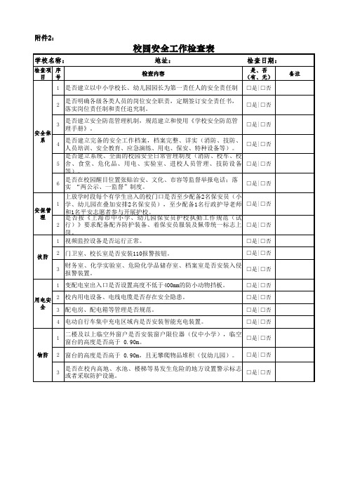 秋季校园安全工作检查表