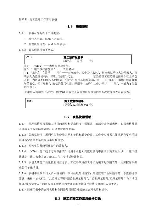 水利水电工程施工安全管理导则【SL721-2015】+水利工程施工监理规范【SL288-2014】全套表格(最新)已改