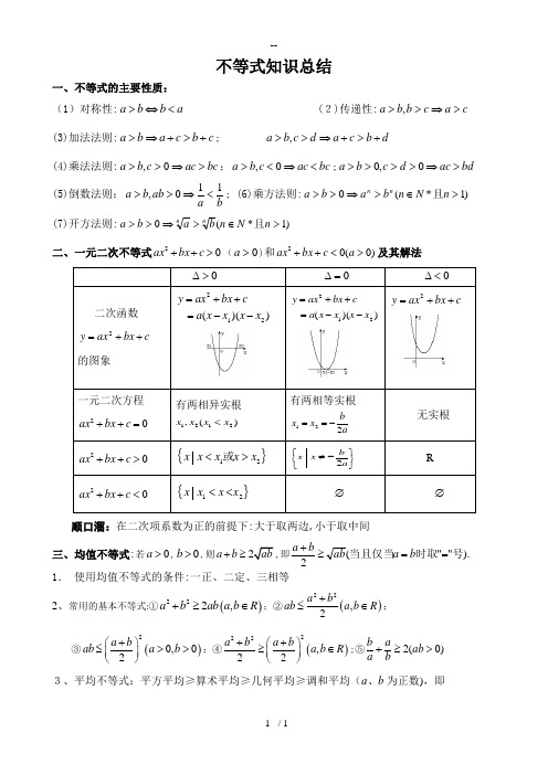 必修5-第三章不等式知识点总结