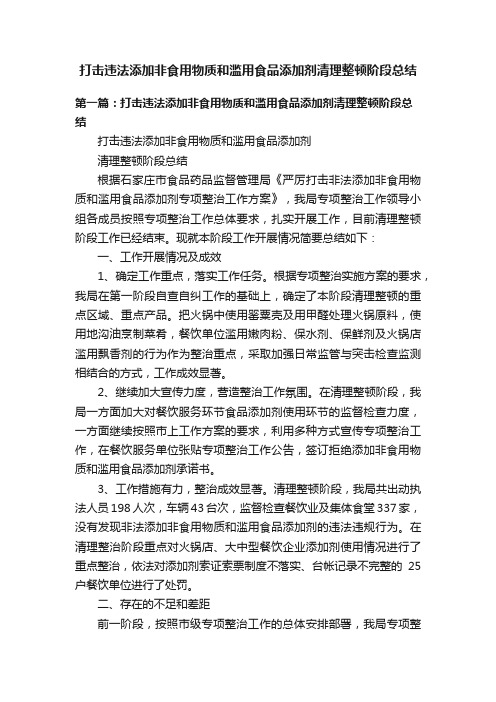 打击违法添加非食用物质和滥用食品添加剂清理整顿阶段总结