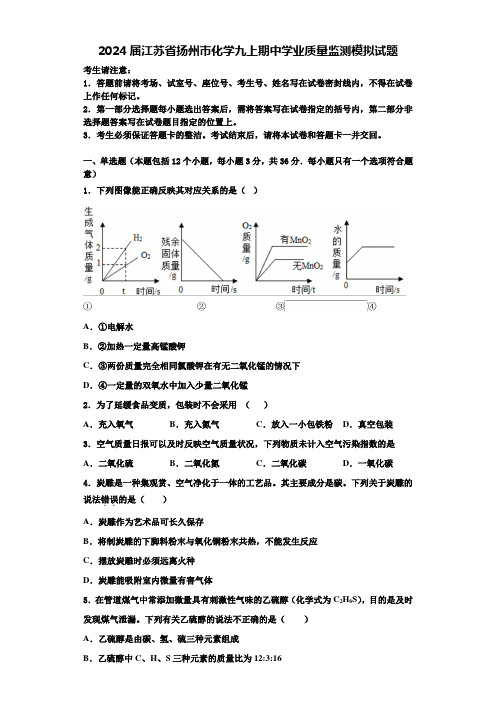 2024届江苏省扬州市化学九上期中学业质量监测模拟试题含答案解析