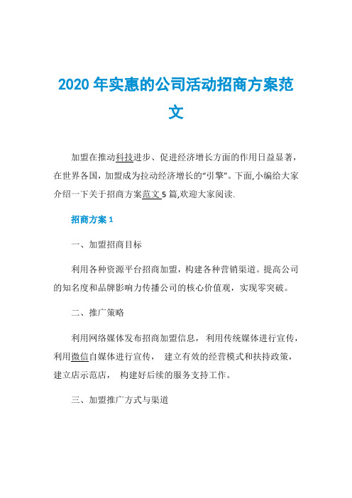 2020年实惠的公司活动招商方案范文