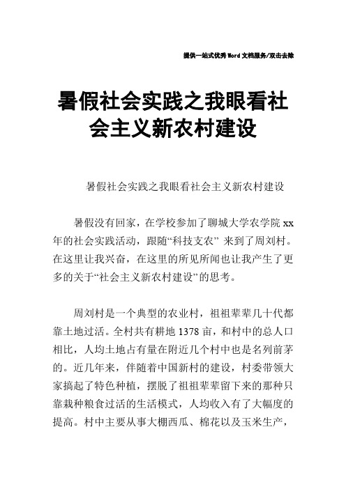 暑假社会实践之我眼看社会主义新农村建设