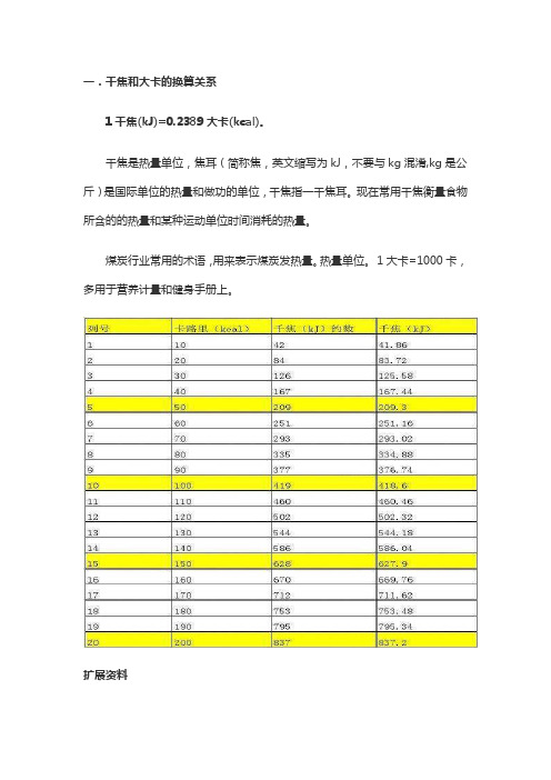 千焦和大卡的换算关系