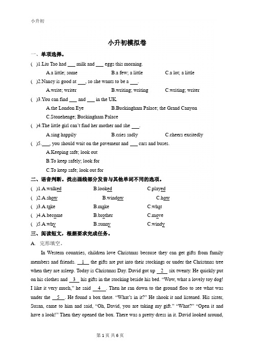 小升初模拟卷 译林版三起(含答案)