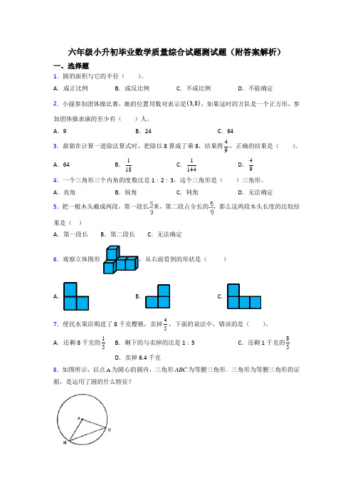 六年级小升初毕业数学质量综合试题测试题(附答案解析)