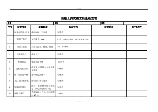 混凝土浇筑施工质量检查表