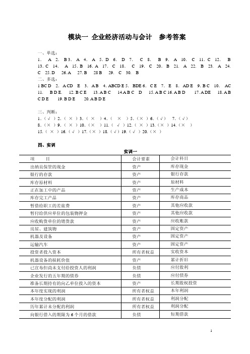 会计基础与实务教学课件ppt作者王茜教材课后习题参考答案