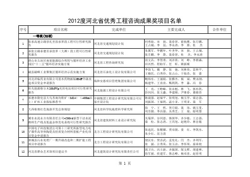 2012年度河北省优秀工程咨询成果奖项目名单-Sheet1