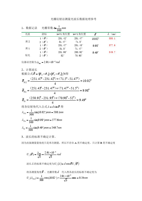 光栅衍射法测量光波长数据处理参考