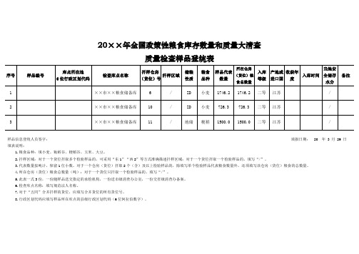 全国政策性粮食库存数量和质量大清查质量检查样品登统表式样