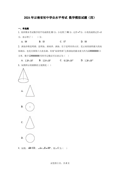 2024年云南省初中学业水平考试数学模拟试题(四)