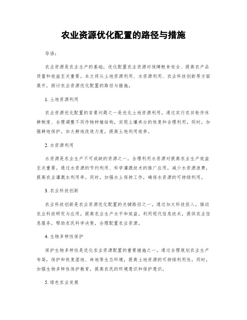 农业资源优化配置的路径与措施