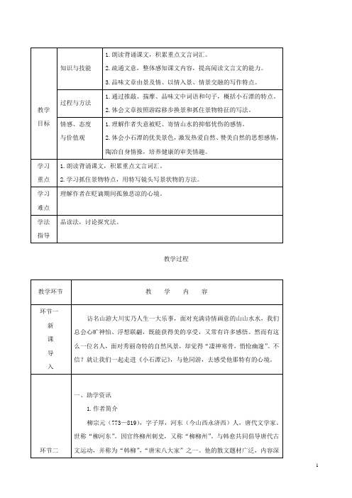 (新人教版)八年级语文下册第三单元10小石潭记教案