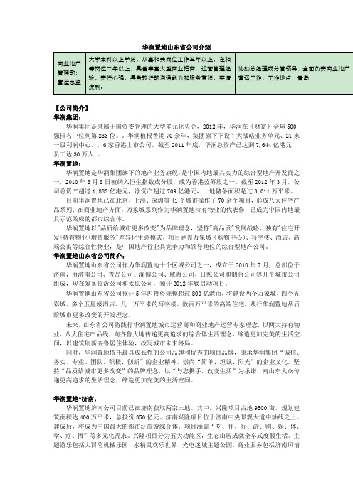 华润置地山东省公司项目介绍-商业营运总监-by锦桥猎头helen