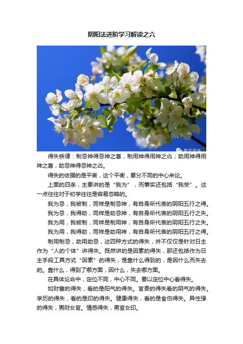 阴阳法进阶学习解读之六