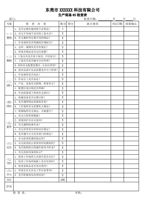 生产现场8S检查表