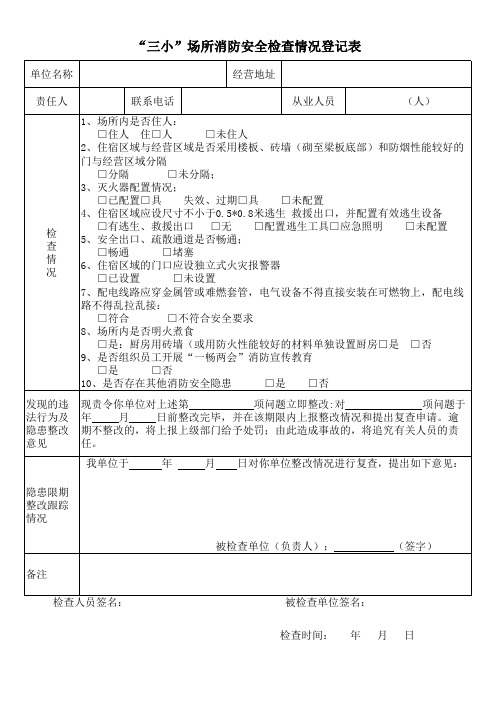 三小场所消防安全检查情况登记表