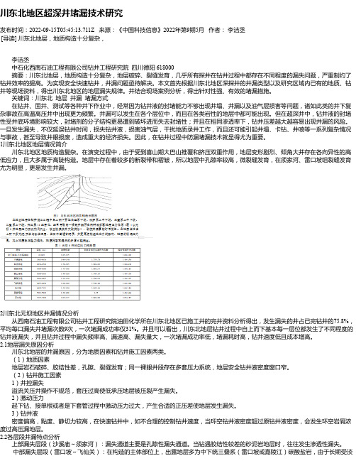 川东北地区超深井堵漏技术研究