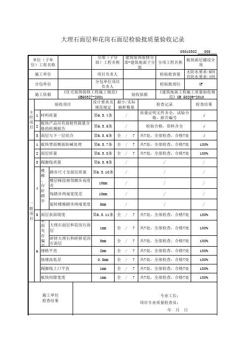 石材铺贴检验批(最新)