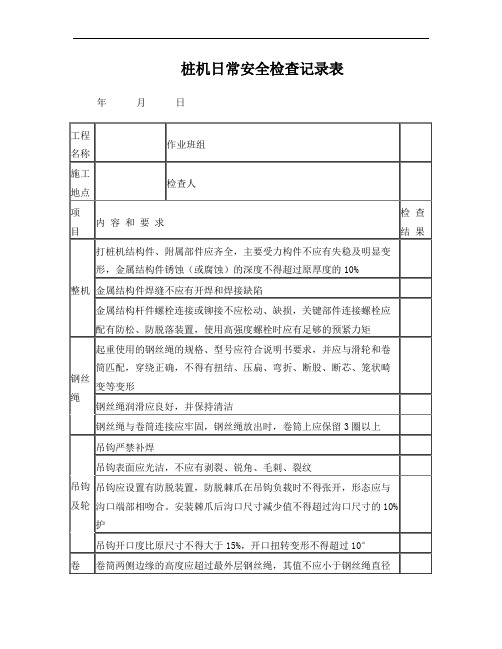 桩机日常安全检查表