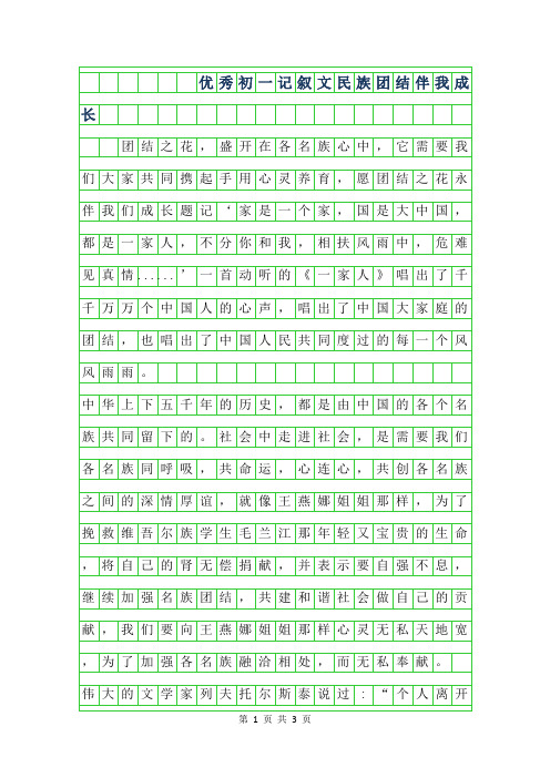 2019年优秀初一记叙文-民族团结伴我成长600字