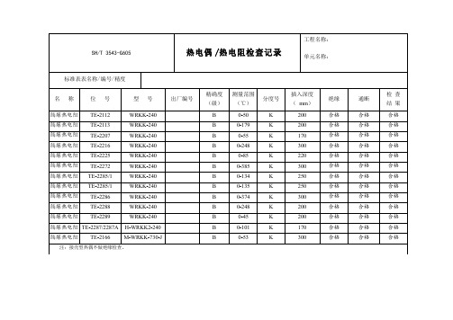 热电偶热电阻检查记录样表