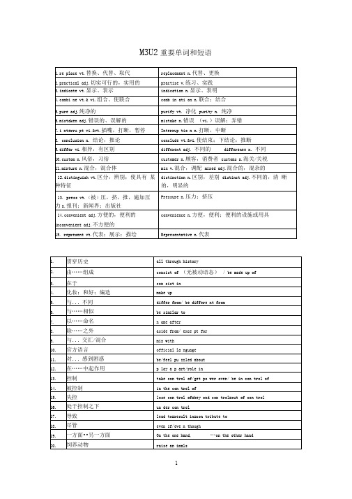 (完整版)M3U2重要单词短语