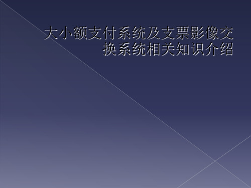 大小额支付系统及支票影像交换系统相关知识介绍