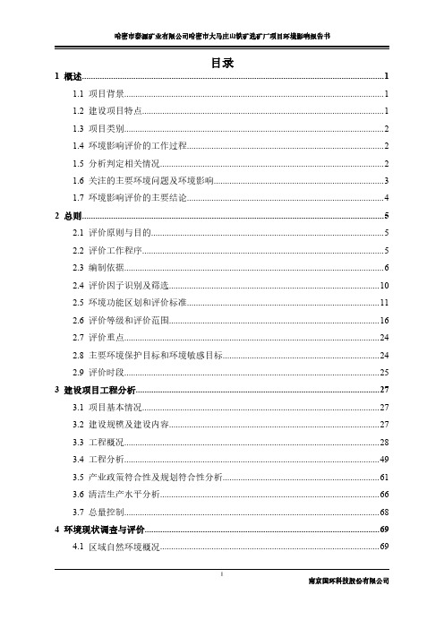 哈密市泰源矿业有限公司哈密市大马庄山铁矿选矿厂项目