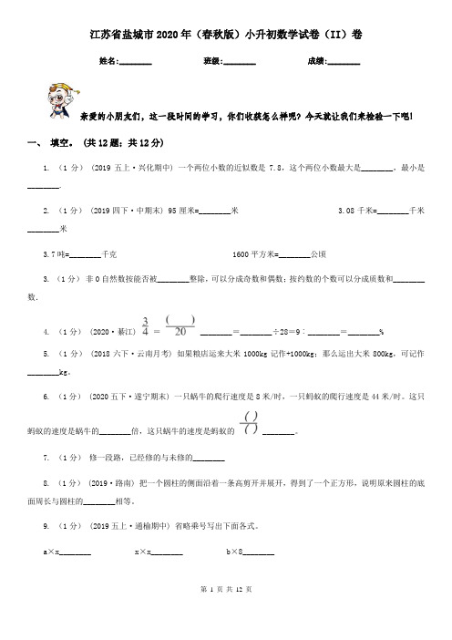 江苏省盐城市2020年(春秋版)小升初数学试卷(II)卷