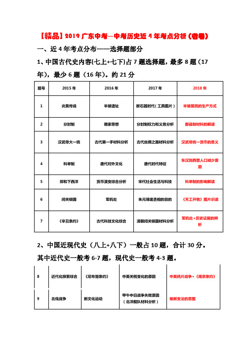 【精品】2019广东中考—中考历史近4年考点分析(省卷)