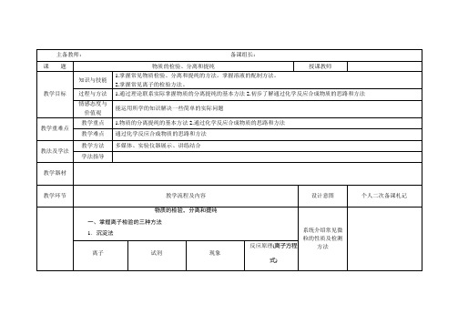 2019届一轮复习 物质的检验、分离和提纯 教案