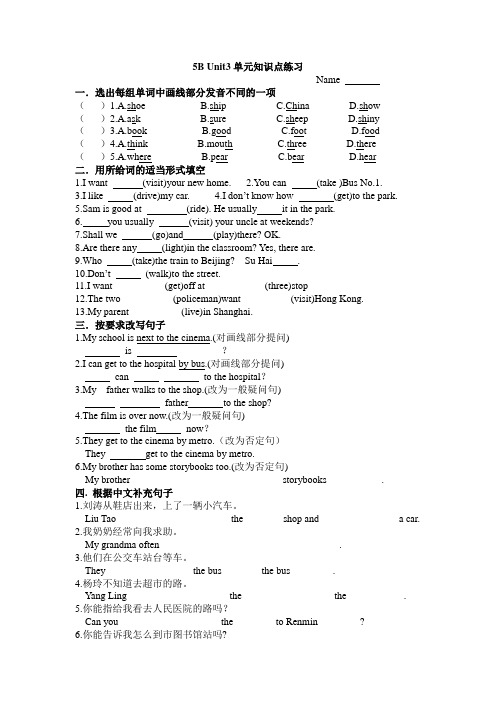 [译林版]5B Unit3单元知识点练习