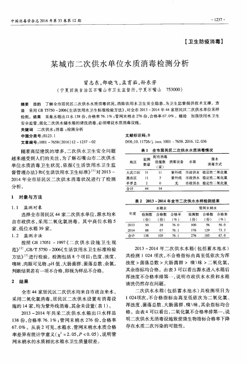 某城市二次供水单位水质消毒检测分析