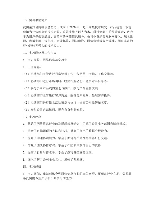 网络信息公司的实习报告