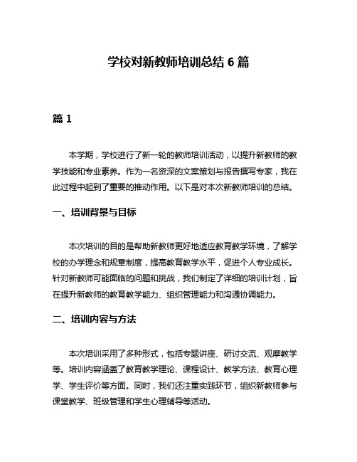 学校对新教师培训总结6篇